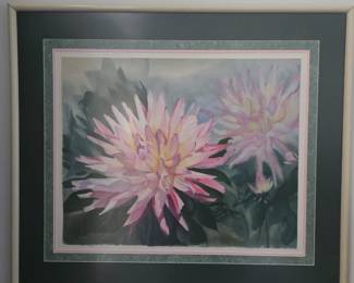 Pink Dahlias Watercolor - 36" x 31"