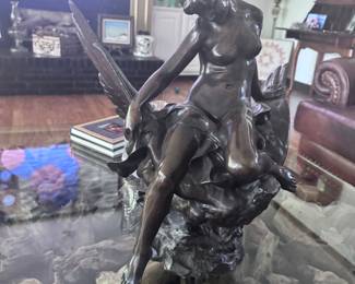 LARGE BRONZE HEBE & THE EAGLE of JUPITER by JULES PIERRE ROULLEAU CA 1885