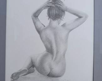 MID CENTURY GRAPHITE DRAWING SIGNED DE SIMONE
