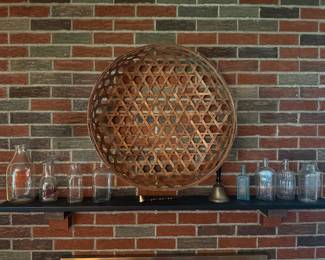 Woven Bamboo Basket Tray & Bottle Grouping