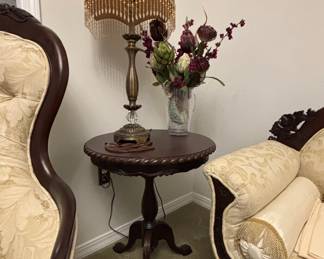 carved wood side table