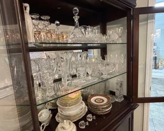 Crystal decanters, glassware, Godinger crystal clock and decor