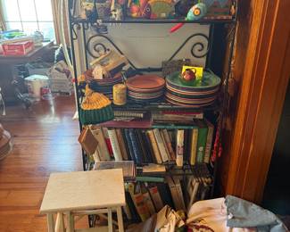 Bakers rack & fiestaware