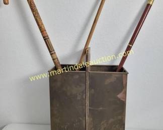 vintage brass and wood cane / umbrella stand