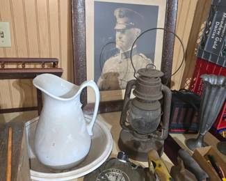 General John Pershing, antique irons, Ironstone China pitcher 