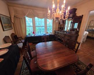 antique French Henry II Walnut Dining table w/6 chairs 2/leaves