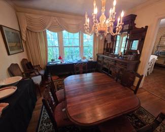 antique French Henry II Walnut Dining table w/6 chairs 2/leaves