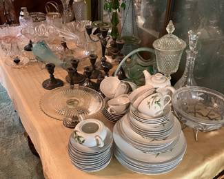 Glassware, China and Sterling Candlesticks
