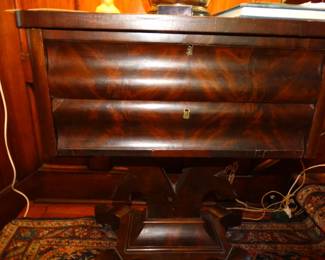 Great Figured Mahogany 2 Drawer American Empire Cabinet (c 1820-40)