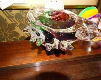 Heavy Colorful Glass Art Sculpture - Artist Signed