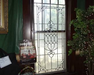 One of a Mached Pair of Antique Leaded & Bavelled, Rolled Glass Panels 50" x 24"