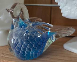 Murano Style Art Glass Blue Bird Figurine