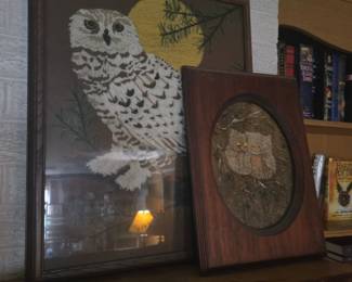 Vintage Sunset Stitchery Snowy Owl Crewel Embroidery Wall Art Set