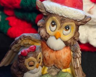 Vintage Ceramic Christmas Owl Figurine