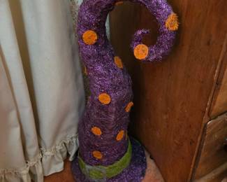 Lit Sisal Witch Hat Halloween Decoration