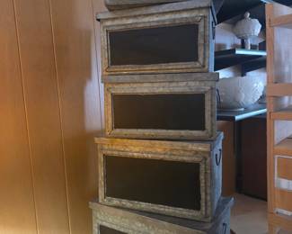 Set of Five Galvanized Metal Storage Bins with Chalkboard Fronts