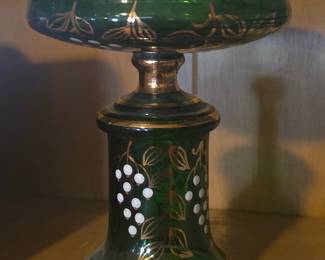 Bohemian Emerald Green Glass Compote
