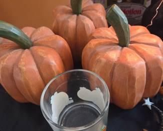 Hand-Carved Decorative Wooden Pumpkins