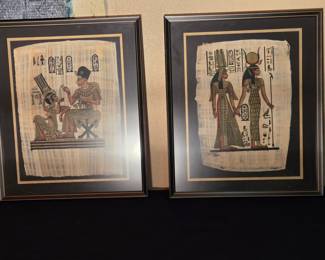 Egyptian Papyrus Paintings Pair