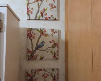 Set of Three Decorative Bird and Blossom Canvas Prints