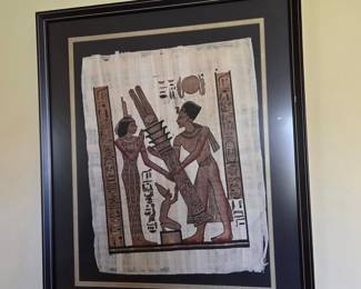 Egyptian Papyrus Painting of Pharaoh and Queen