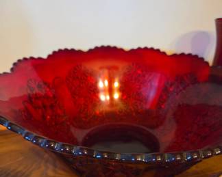 Vintage Indiana Glass 'Sunset' Ruby Red Ruffled Bowl