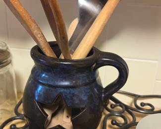 Primitive Star-Cut Ceramic Utensil Crock