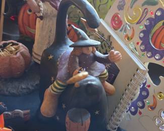 Williraye Studio Halloween Magic Figurine: Witch Riding Black Cat
