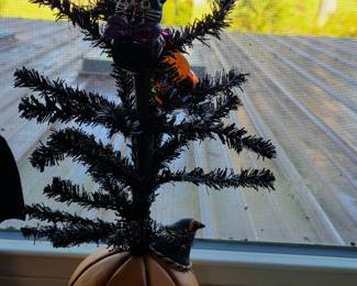 Halloween Tabletop Black Tree with Pumpkin Base