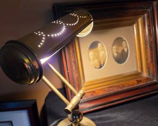 Vintage Brass Piano Lamp with Perforated Shade
