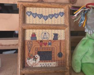 Vintage Framed Cross-Stitch Welcome Sampler