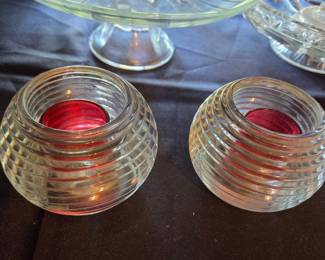 Vintage Home Interiors 'Rings of Light' Ribbed Glass Votive Candle Holders