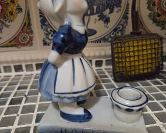 Vintage Elesva Holland Delft Blue Dutch Girl Candle Holder