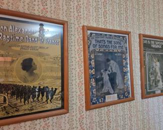 Vintage Early 20th Century Sheet Music Collection (3 Framed Pieces)