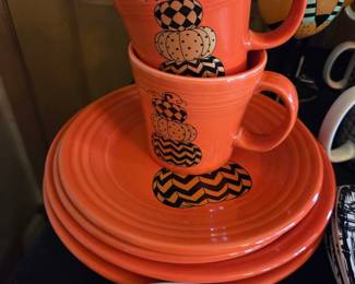 Fiesta Pumpkin Stacking Mugs and Plates Set