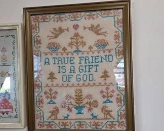 Vintage 'A True Friend' Cross-Stitch Sampler