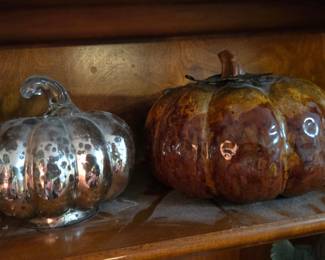 Decorative Mercury Glass and Glazed Ceramic Pumpkin Set