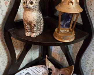 Vintage Decorative Assortment on Corner Shelf