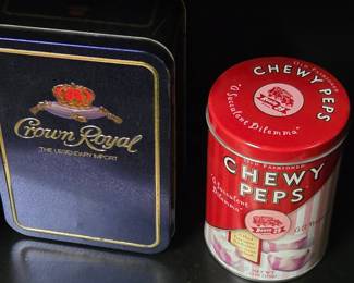 Crown Royal Tin and Route 29 Chewy Peps Tin
