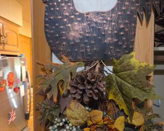 Metal Rooster Wall Hanging with Autumn Floral Swag