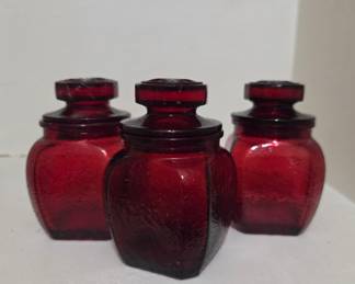 Vintage Wheaton Ruby Red Textured Glass Spice Jars
