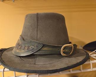 Vintage Suede Outback Hat with Tooled Leather Band