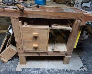 Custom Woodworking Workbench with Integrated Drawers