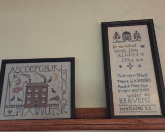 Pair of Vintage-Style Sampler Cross-Stitch Wall Hangings