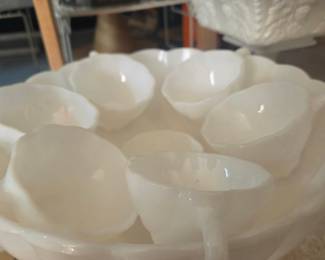 Fenton Milk Glass Punch Bowl Set