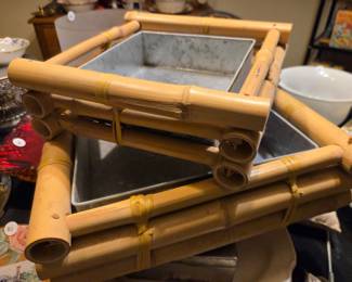 Vintage Bamboo and Galvanized Metal Serving Trays