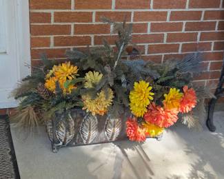 Rectangular Metal Leaf-Motif Planter with Artificial Floral Arrangement