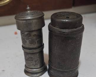 Vintage Engraved Pewter Salt and Pepper Shakers