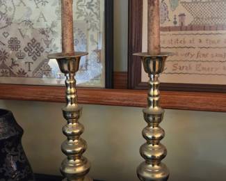 Pair of Turned Brass Candlesticks