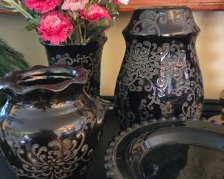 Black Amethyst Glass Collection with Silver Overlay